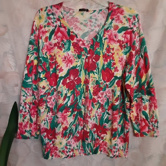 Talbots Watercolor Floral Sweater Cardigan EUC - Picture 2 of 6